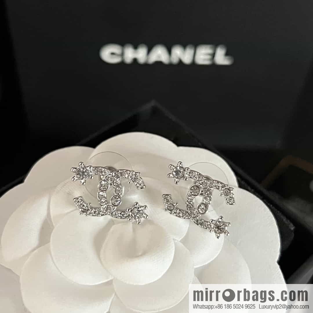 New ☑️ Chanel c1 double c full diamond snowflake stud earrings