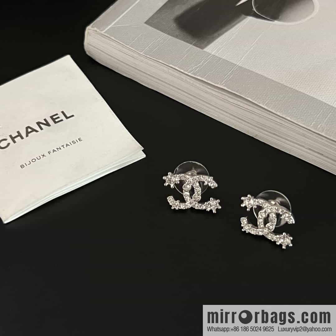 New ☑️ Chanel c1 double c full diamond snowflake stud earrings