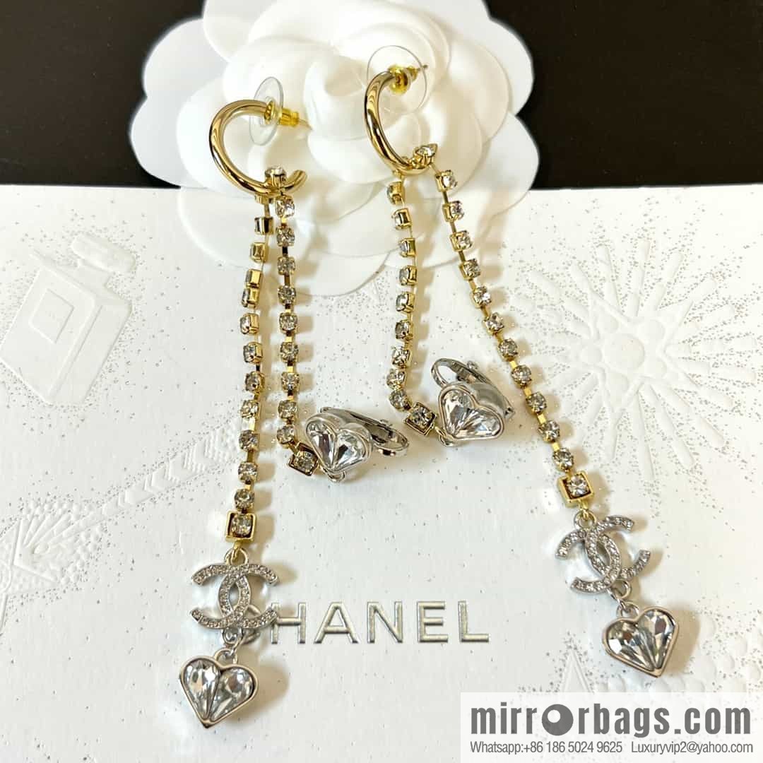 New ☑️ CHANEL CHANEL c2 double c fringed peach heart earclip stud earrings