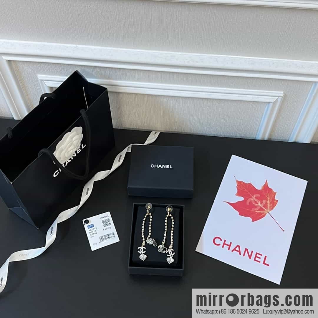 New ☑️ CHANEL CHANEL c2 double c fringed peach heart earclip stud earrings