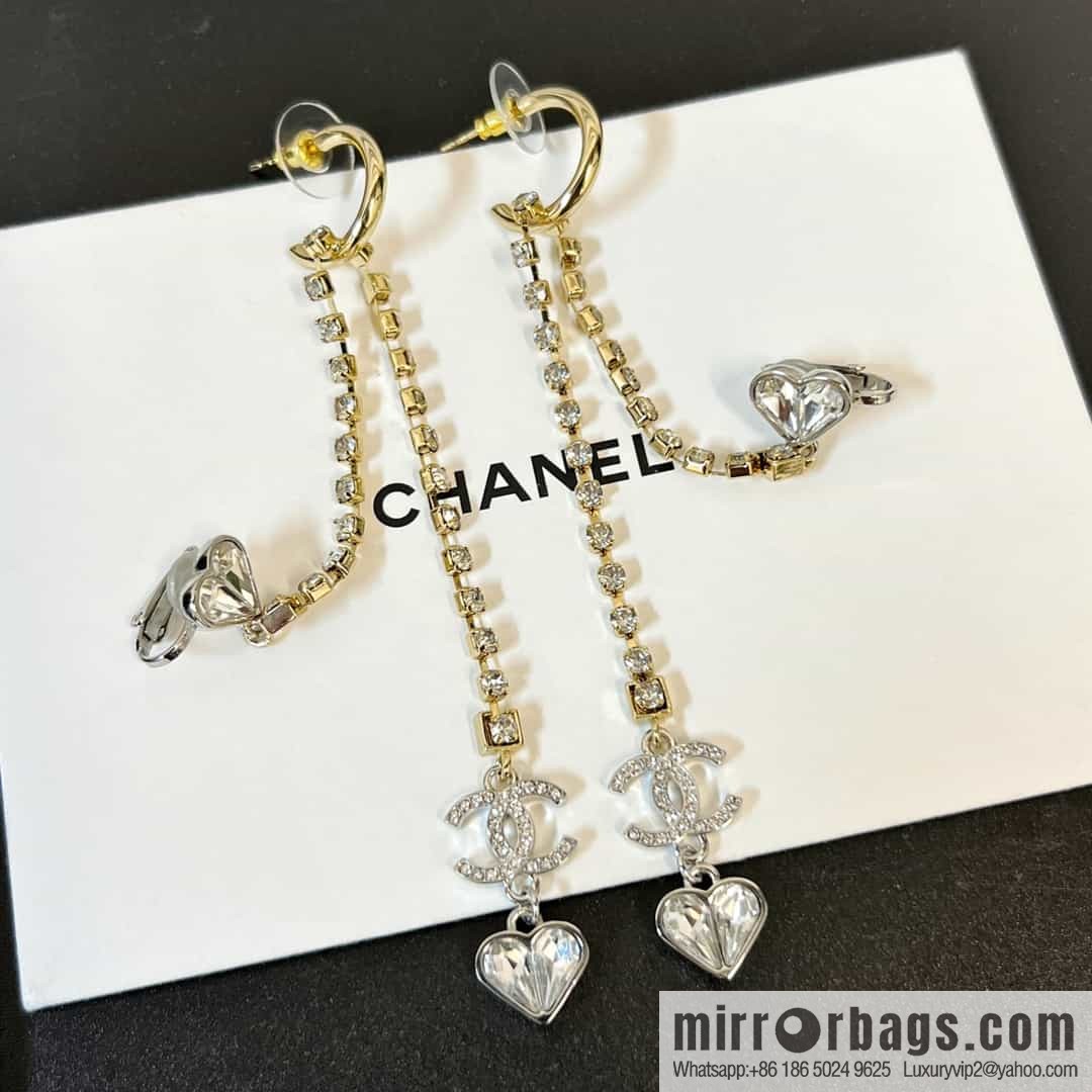 New ☑️ CHANEL CHANEL c2 double c fringed peach heart earclip stud earrings