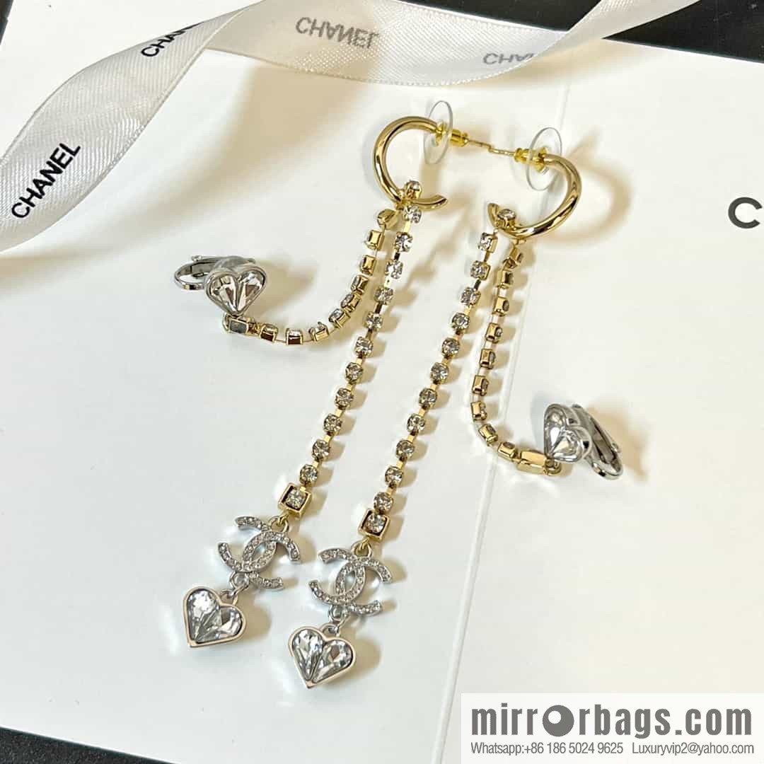New ☑️ CHANEL CHANEL c2 double c fringed peach heart earclip stud earrings