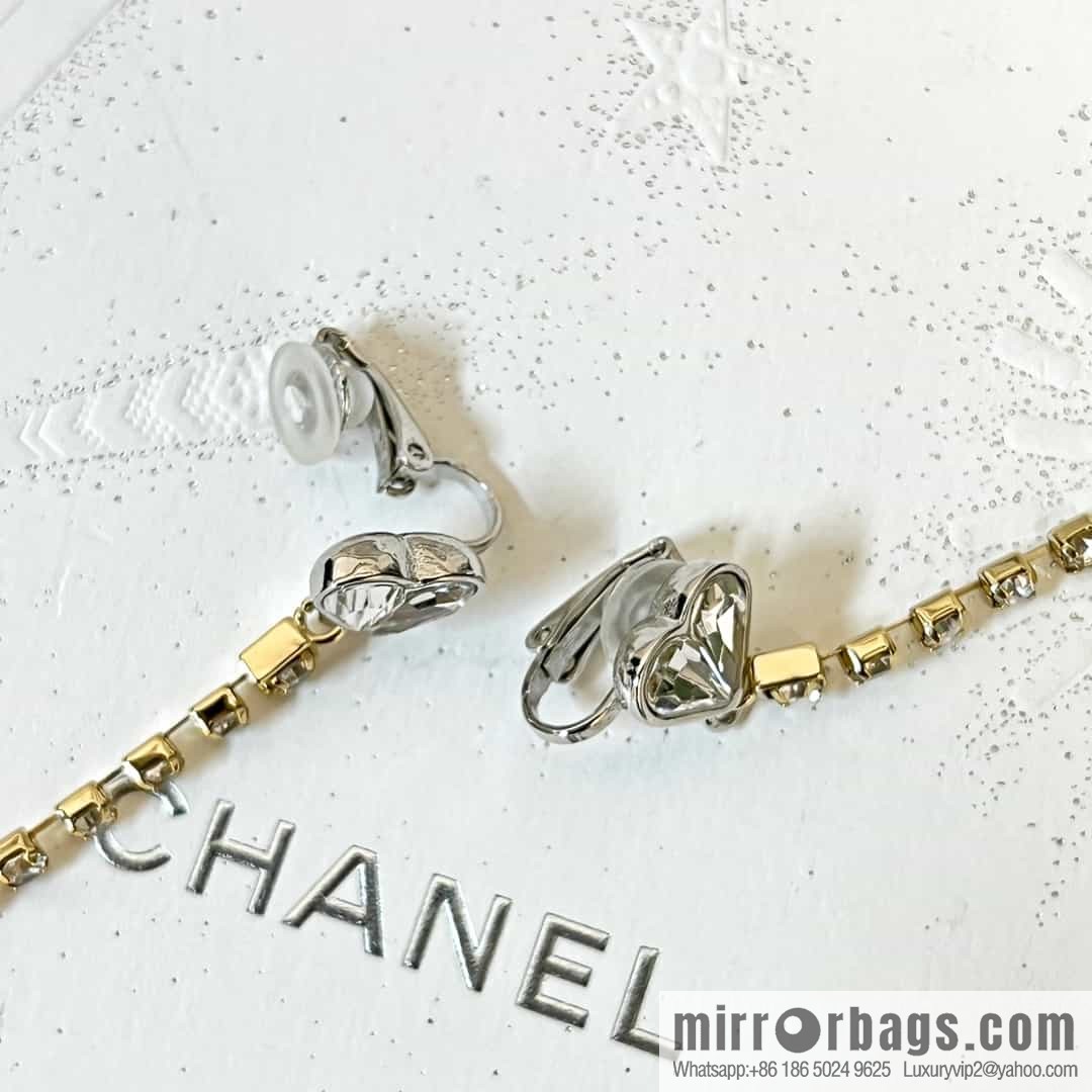 New ☑️ CHANEL CHANEL c2 double c fringed peach heart earclip stud earrings