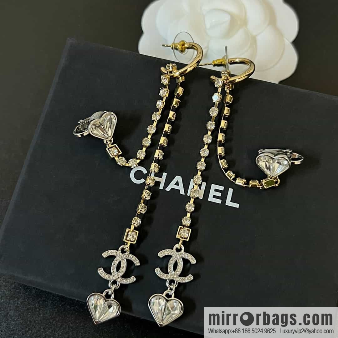New ☑️ CHANEL CHANEL c2 double c fringed peach heart earclip stud earrings