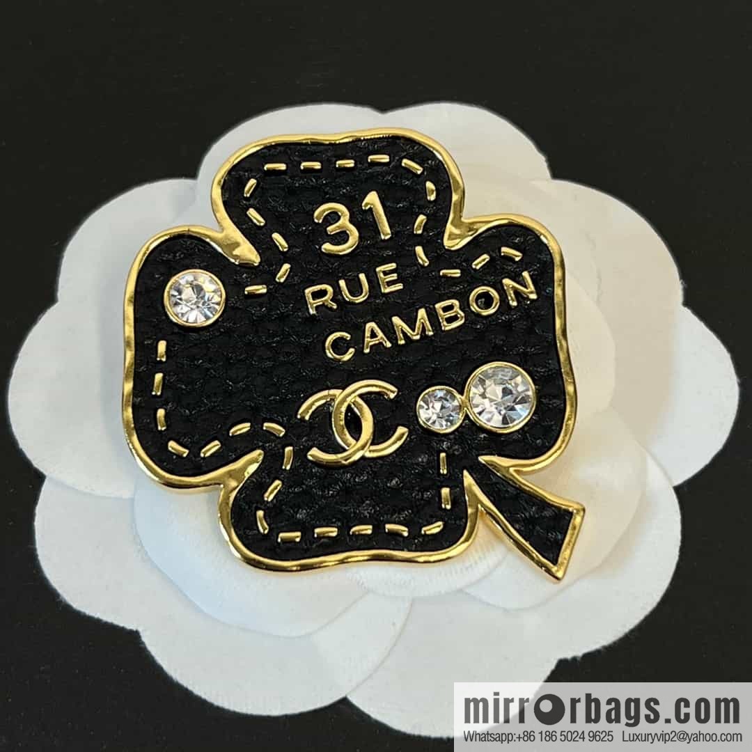 New ☑️ Chanel double c black four-leaf clover brooch