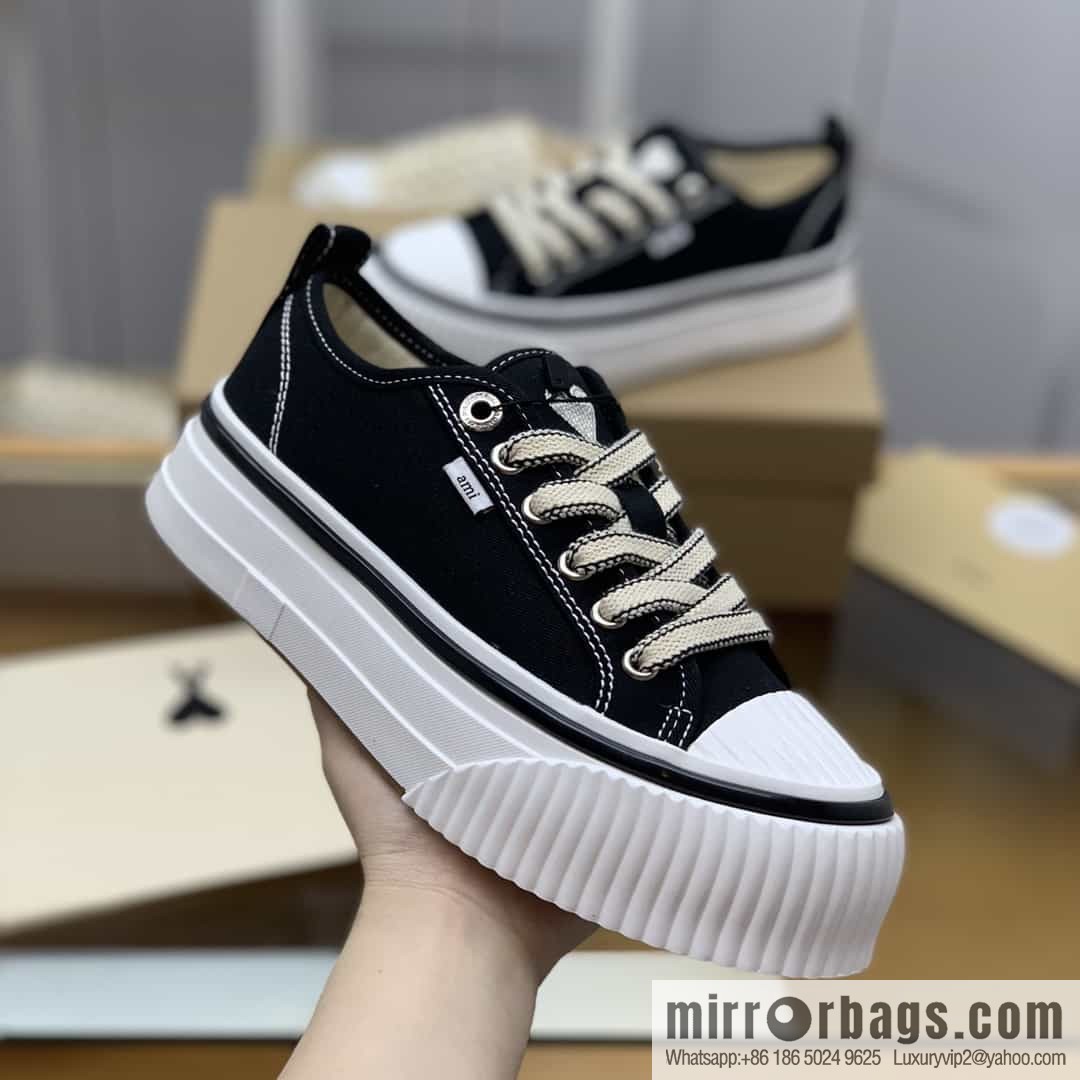 AMI new women's lace-up low-top thick-soled muffin shoes
