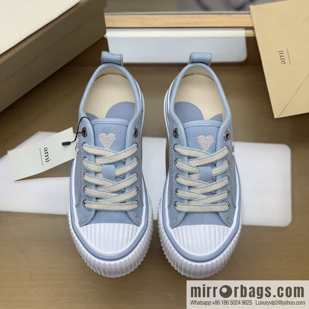 AMI new women's lace-up low-top thick-soled muffin shoes
