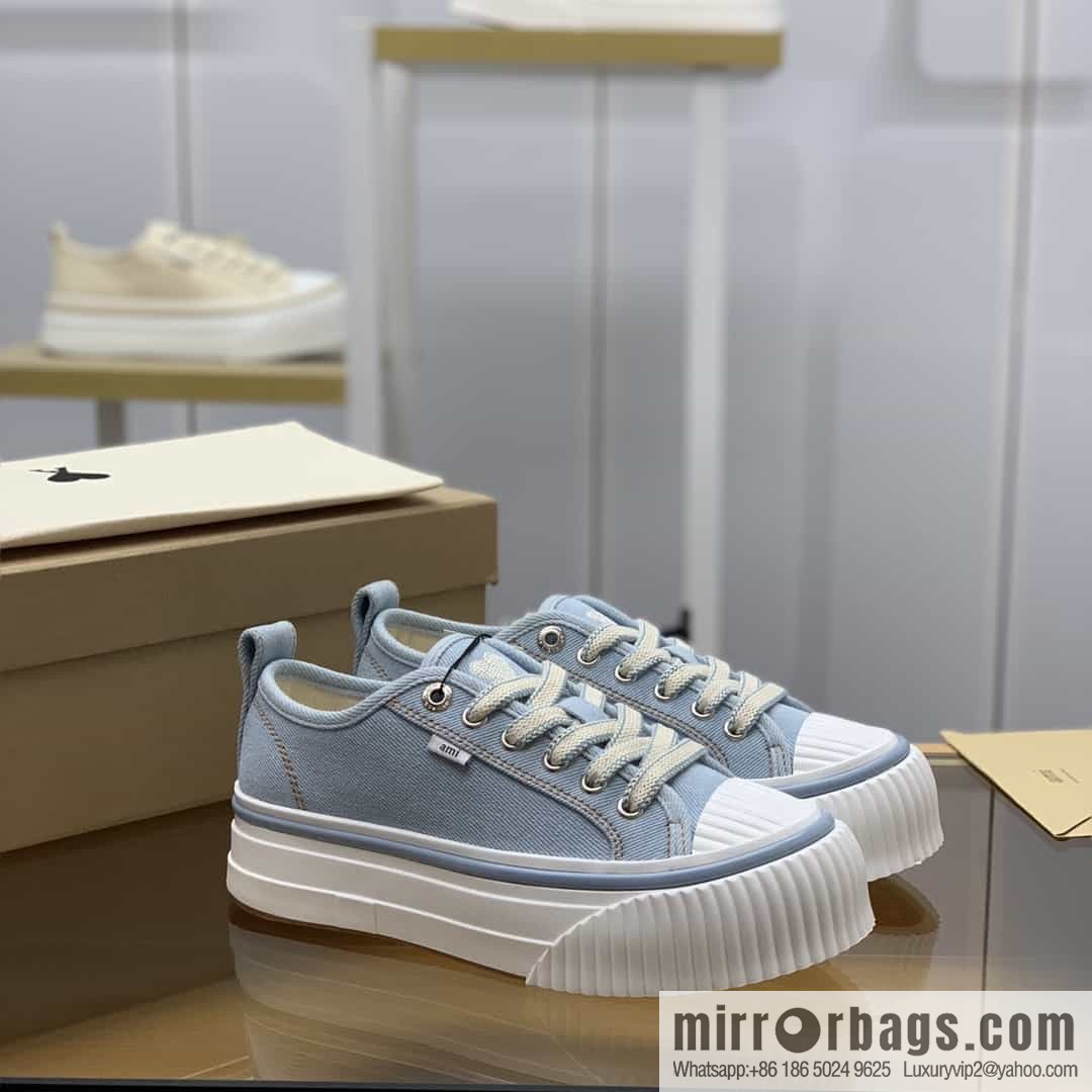 AMI new women's lace-up low-top thick-soled muffin shoes