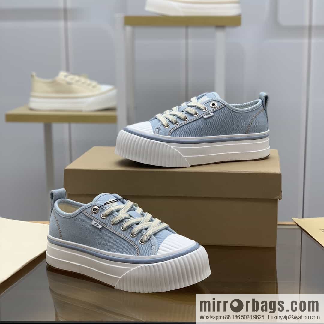 AMI new women's lace-up low-top thick-soled muffin shoes