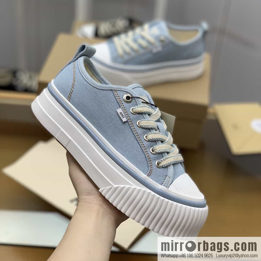 AMI new women's lace-up low-top thick-soled muffin shoes