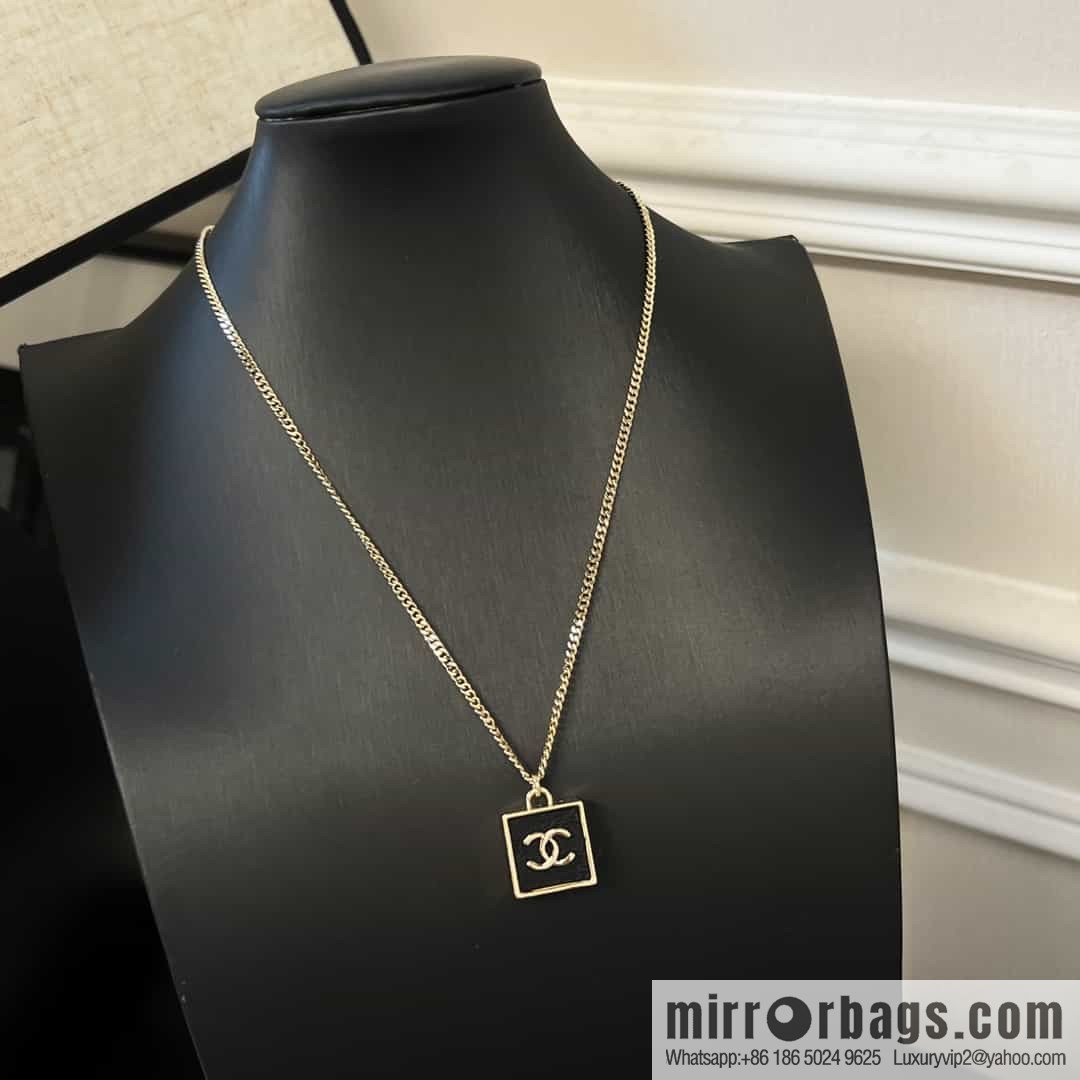 New ☑️ Chanel Double C Square Black Leather Necklace