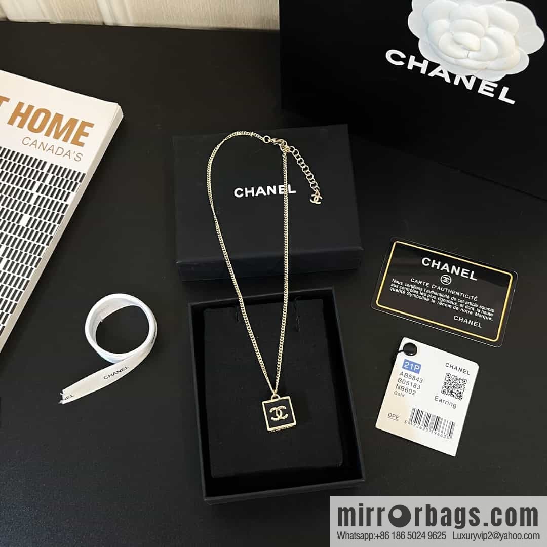 New ☑️ Chanel Double C Square Black Leather Necklace