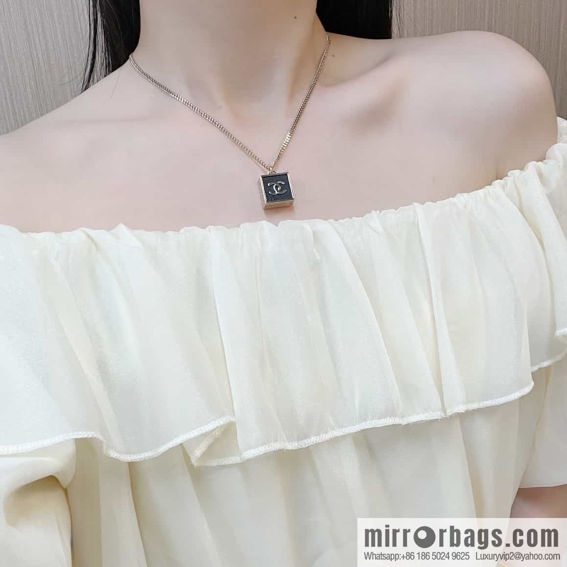 New ☑️ Chanel Double C Square Black Leather Necklace