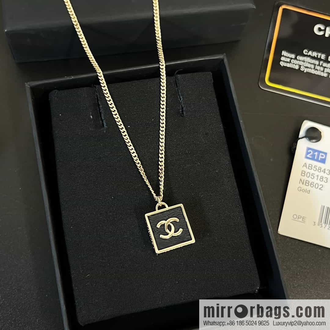 New ☑️ Chanel Double C Square Black Leather Necklace