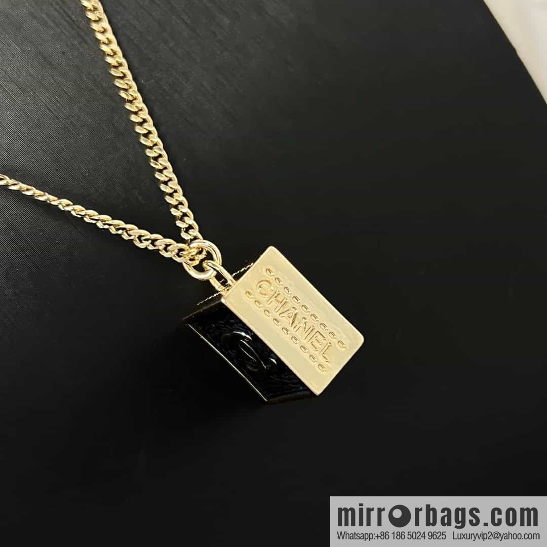 New ☑️ Chanel Double C Square Black Leather Necklace