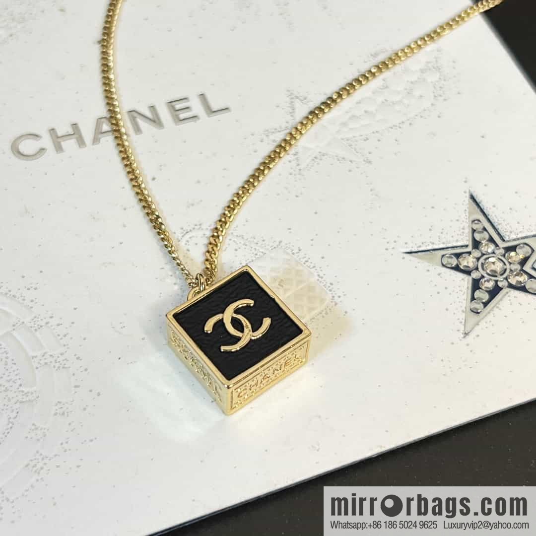 New ☑️ Chanel Double C Square Black Leather Necklace