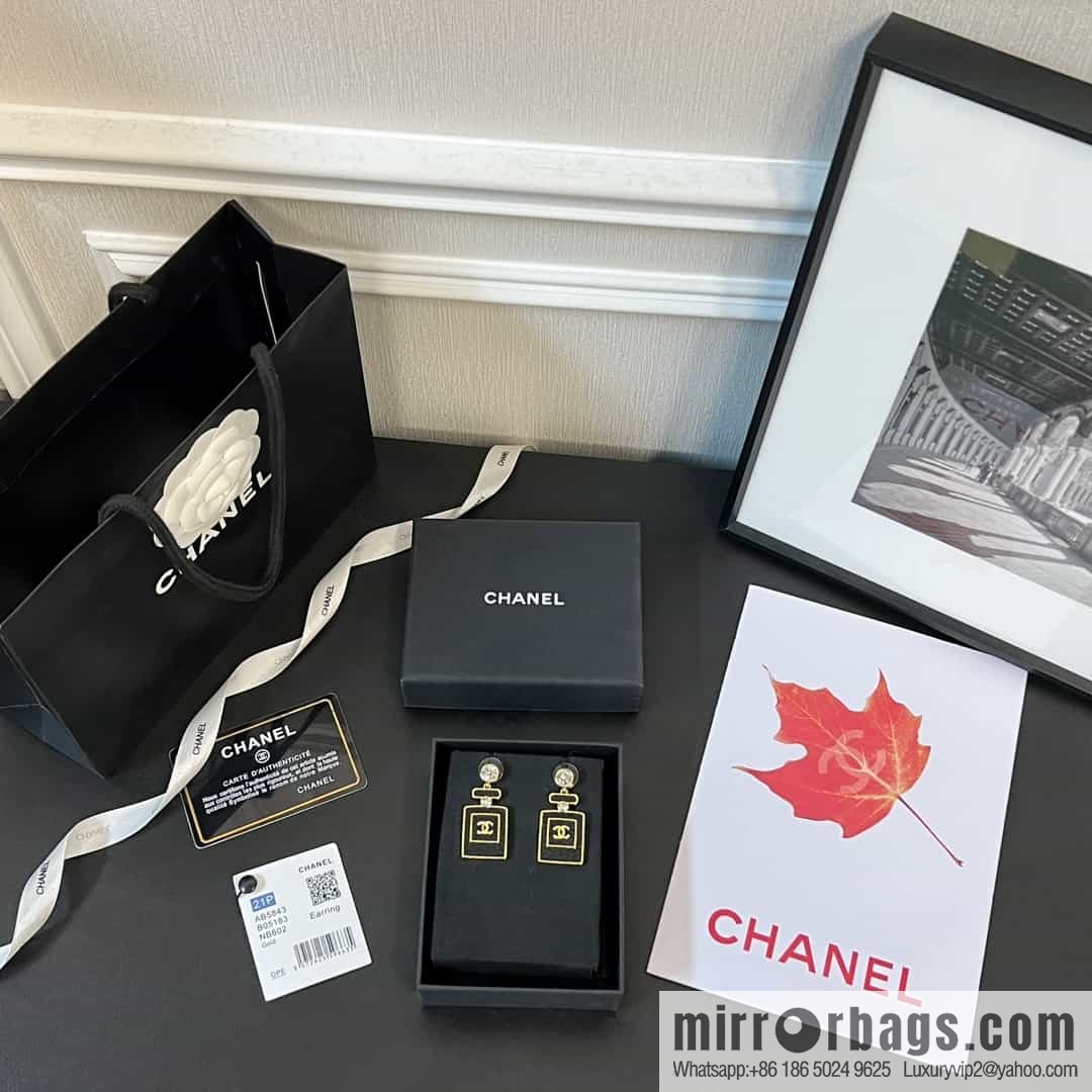 New ☑️ chanel c2 double c black leather perfume bottle stud earrings