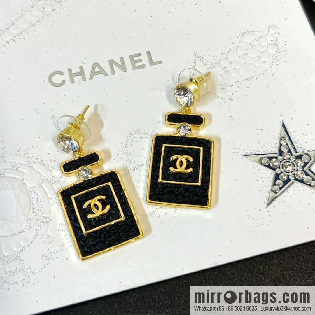 New ☑️ chanel c2 double c black leather perfume bottle stud earrings