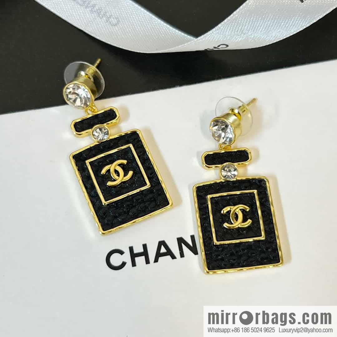 New ☑️ chanel c2 double c black leather perfume bottle stud earrings