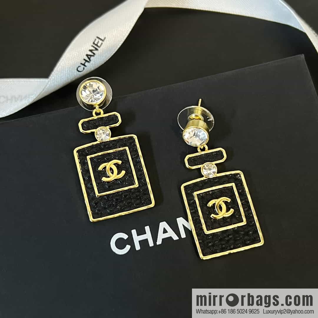 New ☑️ chanel c2 double c black leather perfume bottle stud earrings