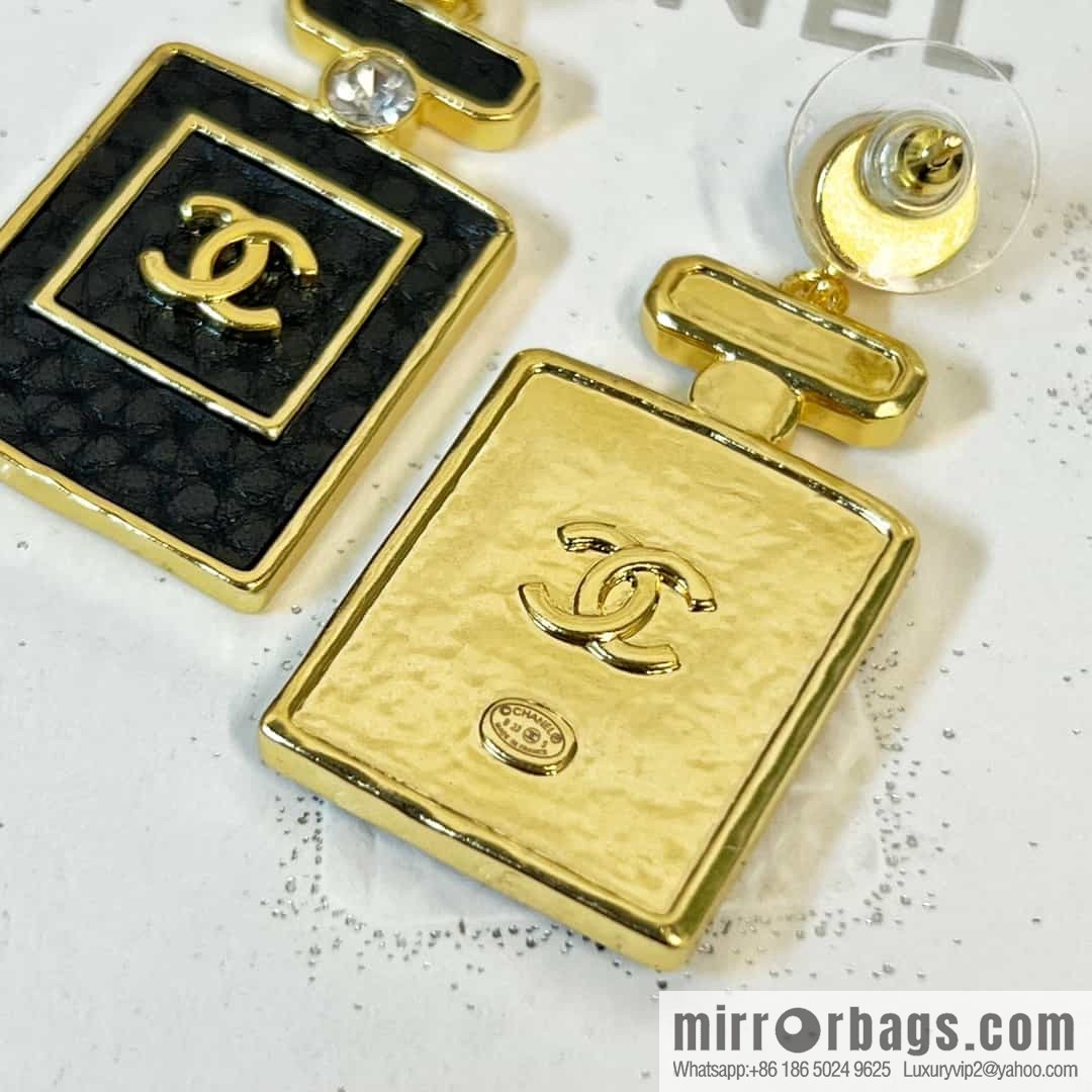 New ☑️ chanel c2 double c black leather perfume bottle stud earrings