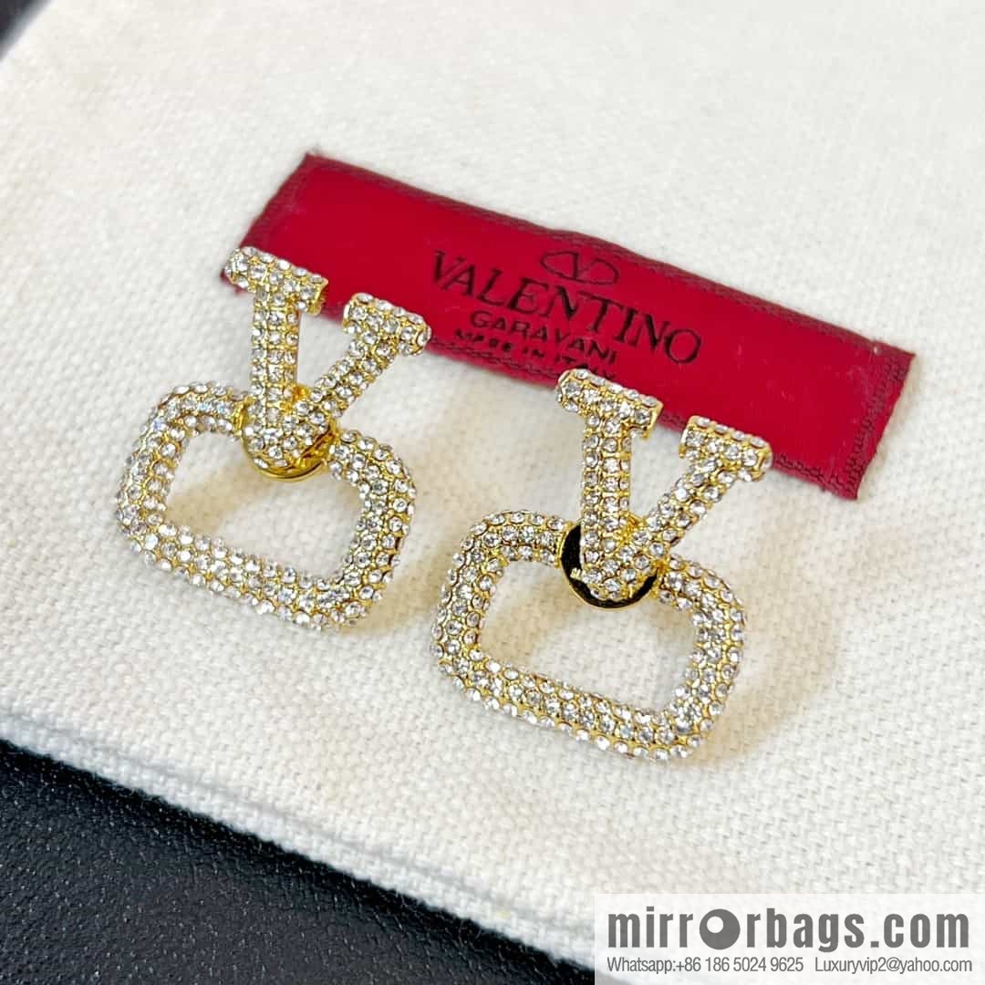 New ☑️ Valentino full diamond V gold stud earrings