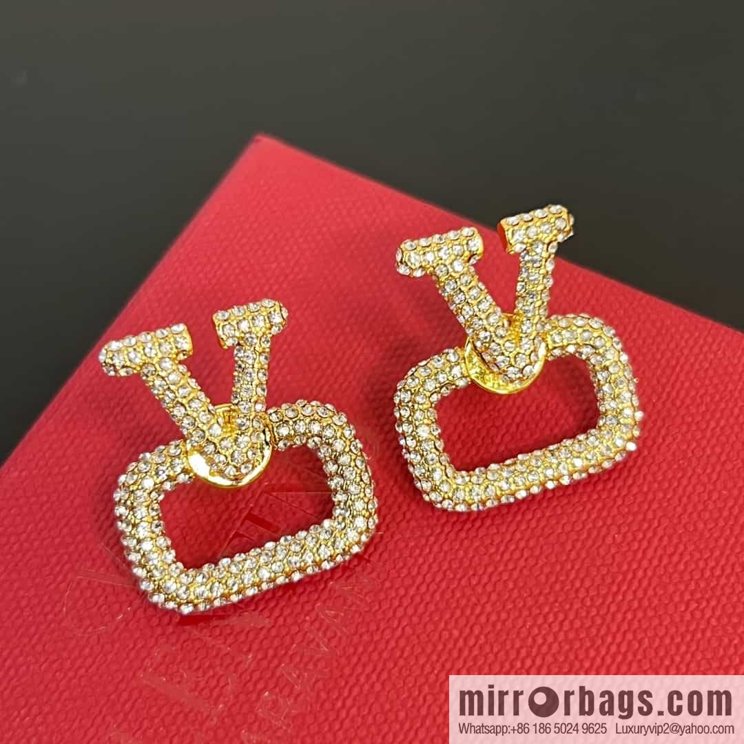New ☑️ Valentino full diamond V gold stud earrings