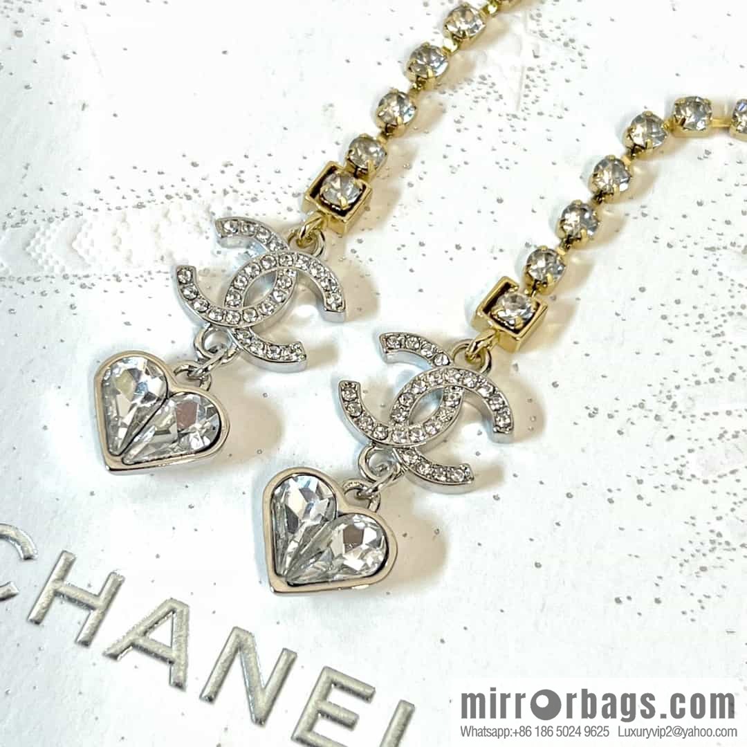 New ☑️ CHANEL CHANEL c2 double c fringed peach heart earclip stud earrings