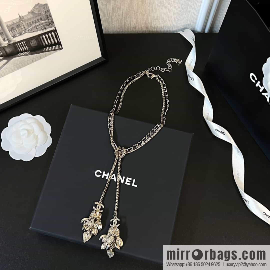 New ☑️ Chanel double c horse eye fringed black leather rope necklace