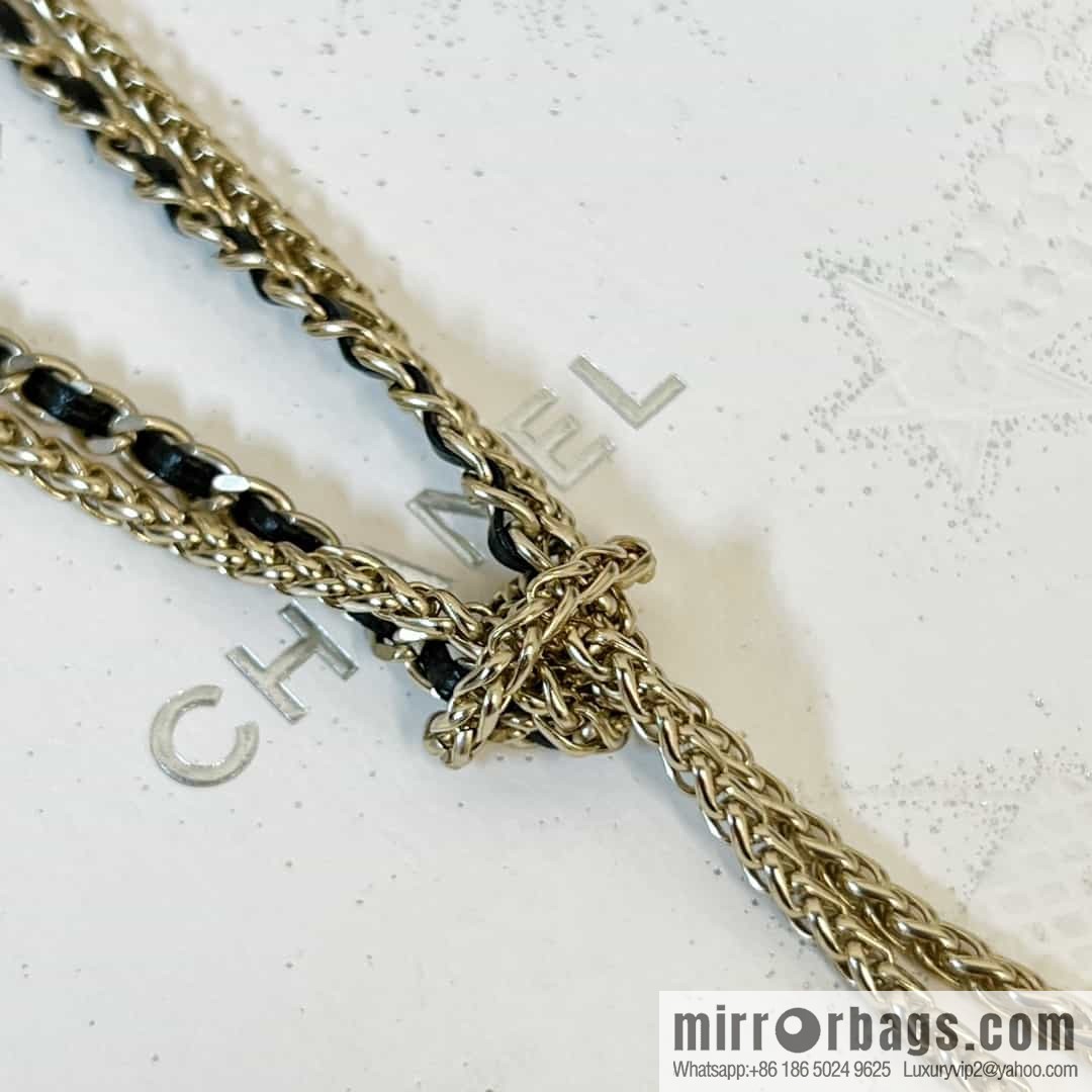 New ☑️ Chanel double c horse eye fringed black leather rope necklace