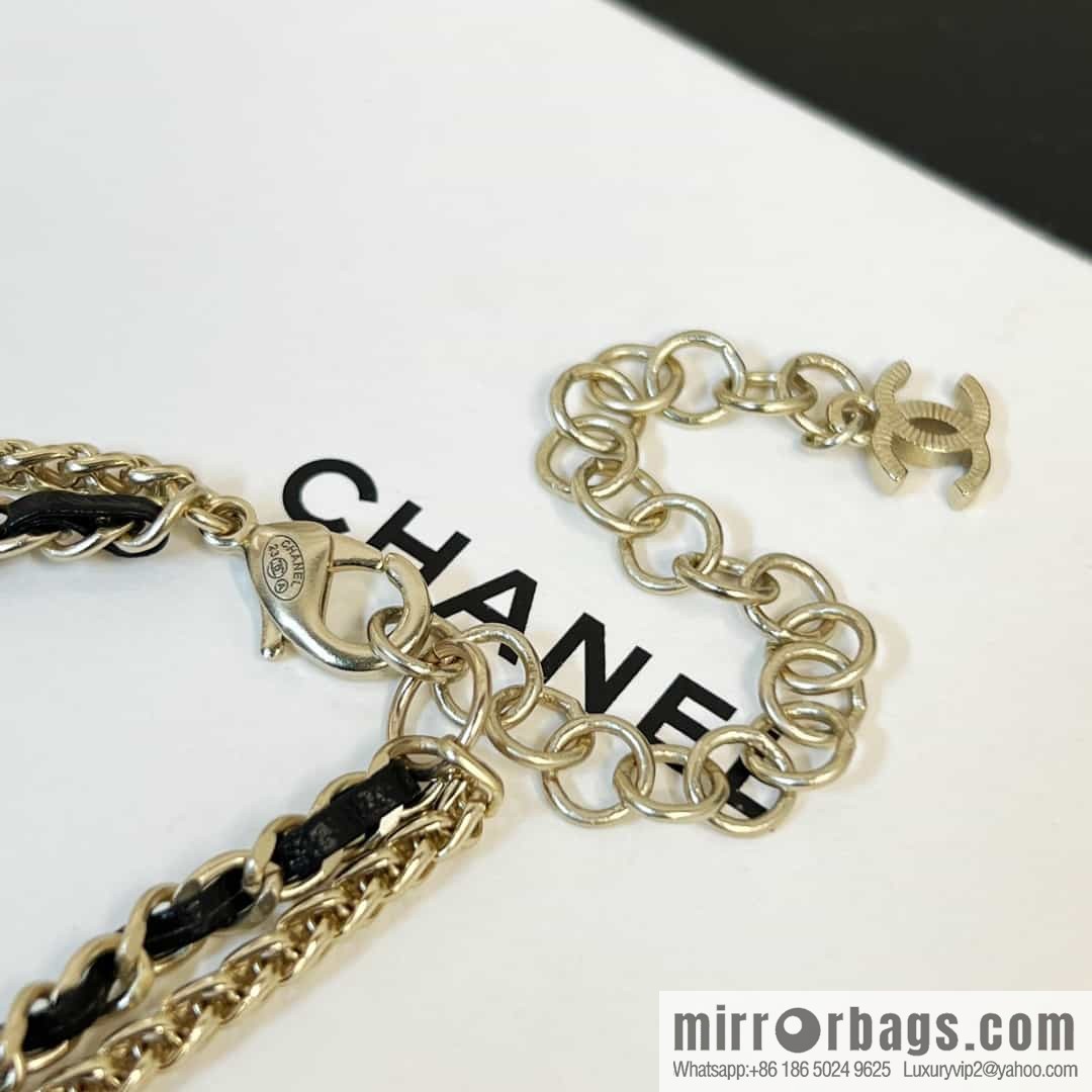 New ☑️ Chanel double c horse eye fringed black leather rope necklace