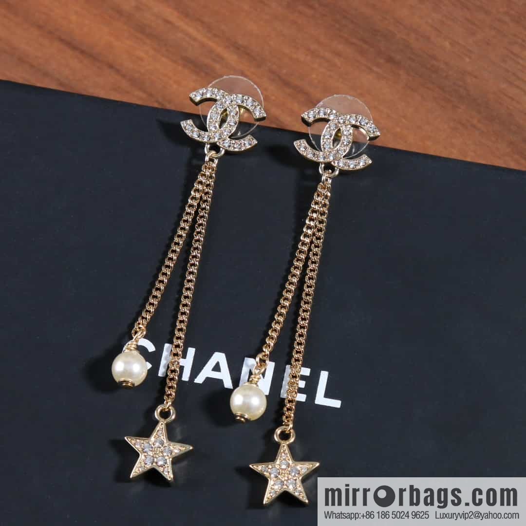 New ☑️ CHANEL Chanel c2 double c fringed pearl star stud earrings
