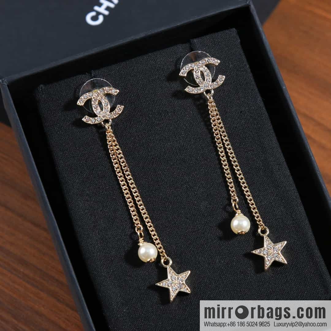 New ☑️ CHANEL Chanel c2 double c fringed pearl star stud earrings