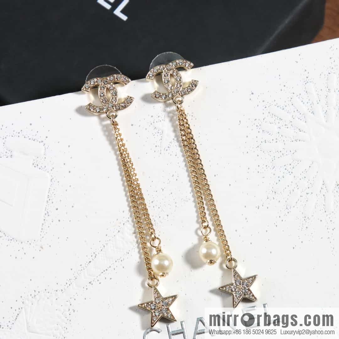 New ☑️ CHANEL Chanel c2 double c fringed pearl star stud earrings