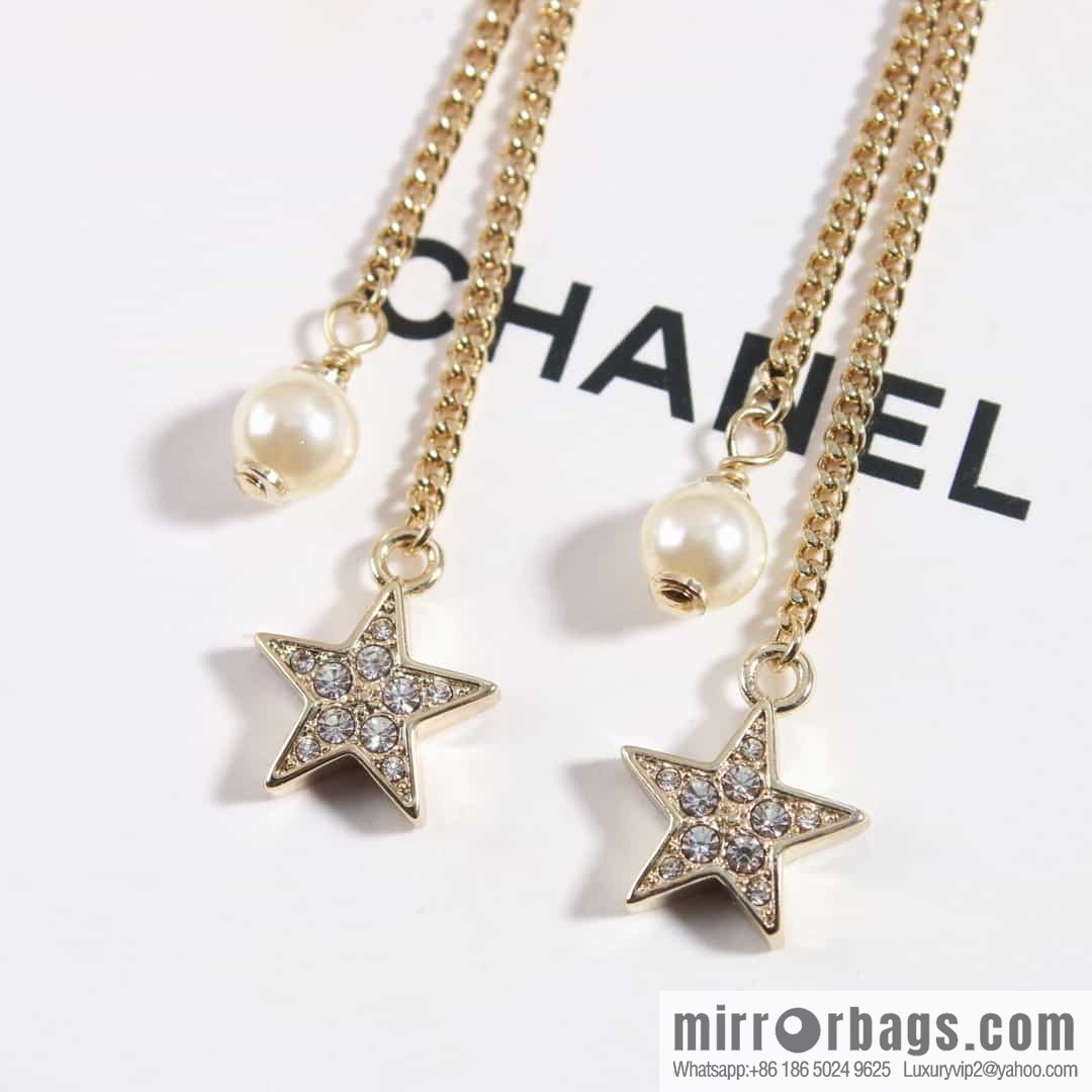 New ☑️ CHANEL Chanel c2 double c fringed pearl star stud earrings