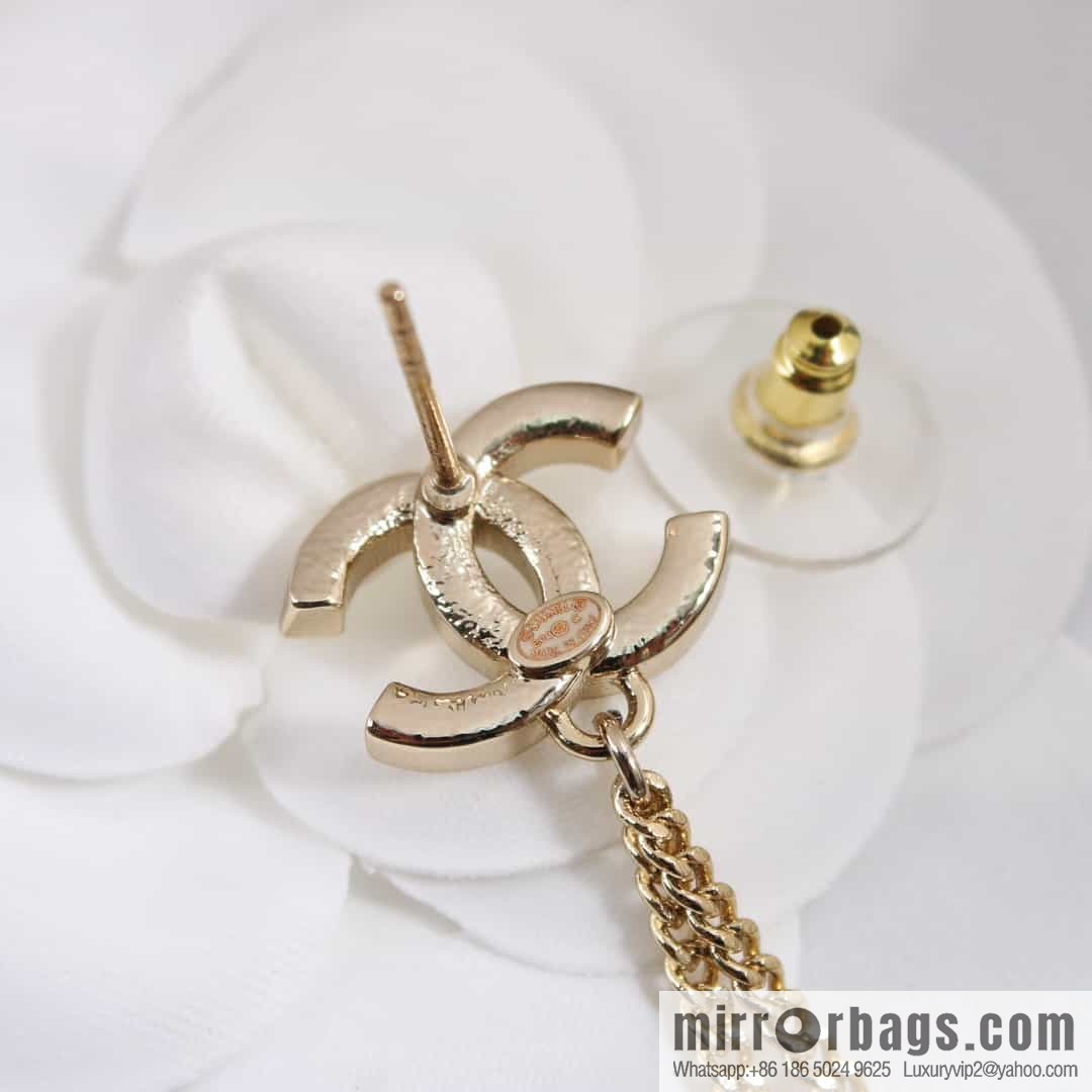 New ☑️ CHANEL Chanel c2 double c fringed pearl star stud earrings