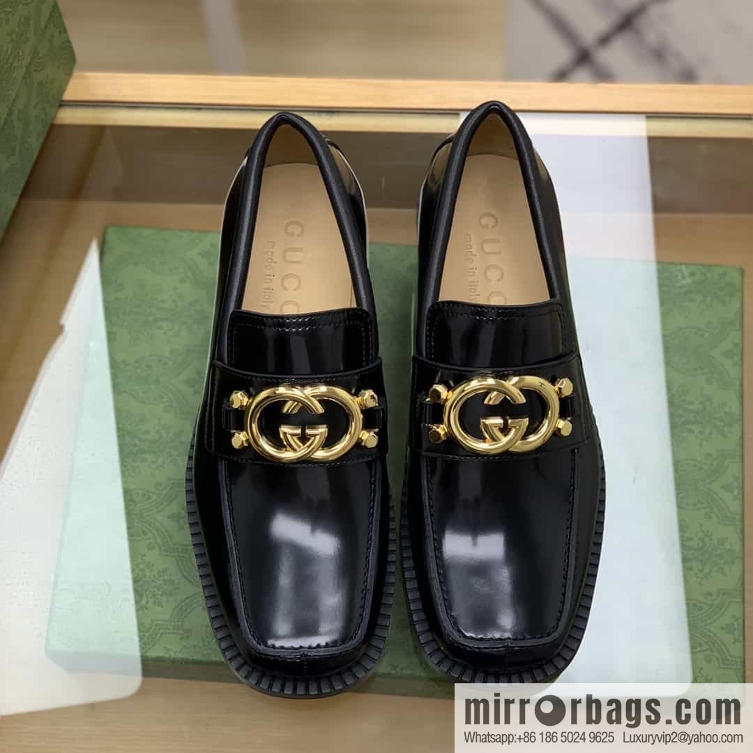 Gucci Gucci uses black smooth cow leather (fabric) carefully made men's loafers