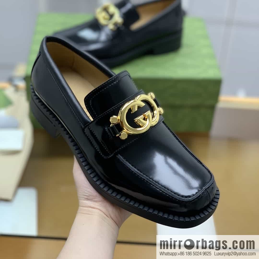 Gucci Gucci uses black smooth cow leather (fabric) carefully made men's loafers