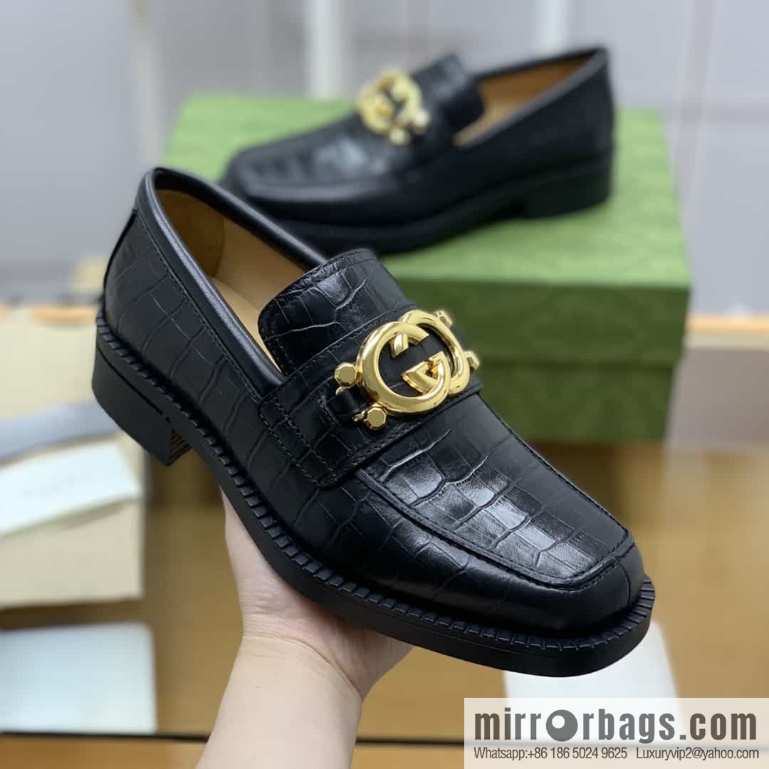 Gucci Gucci uses black smooth cow leather (fabric) carefully made men's loafers