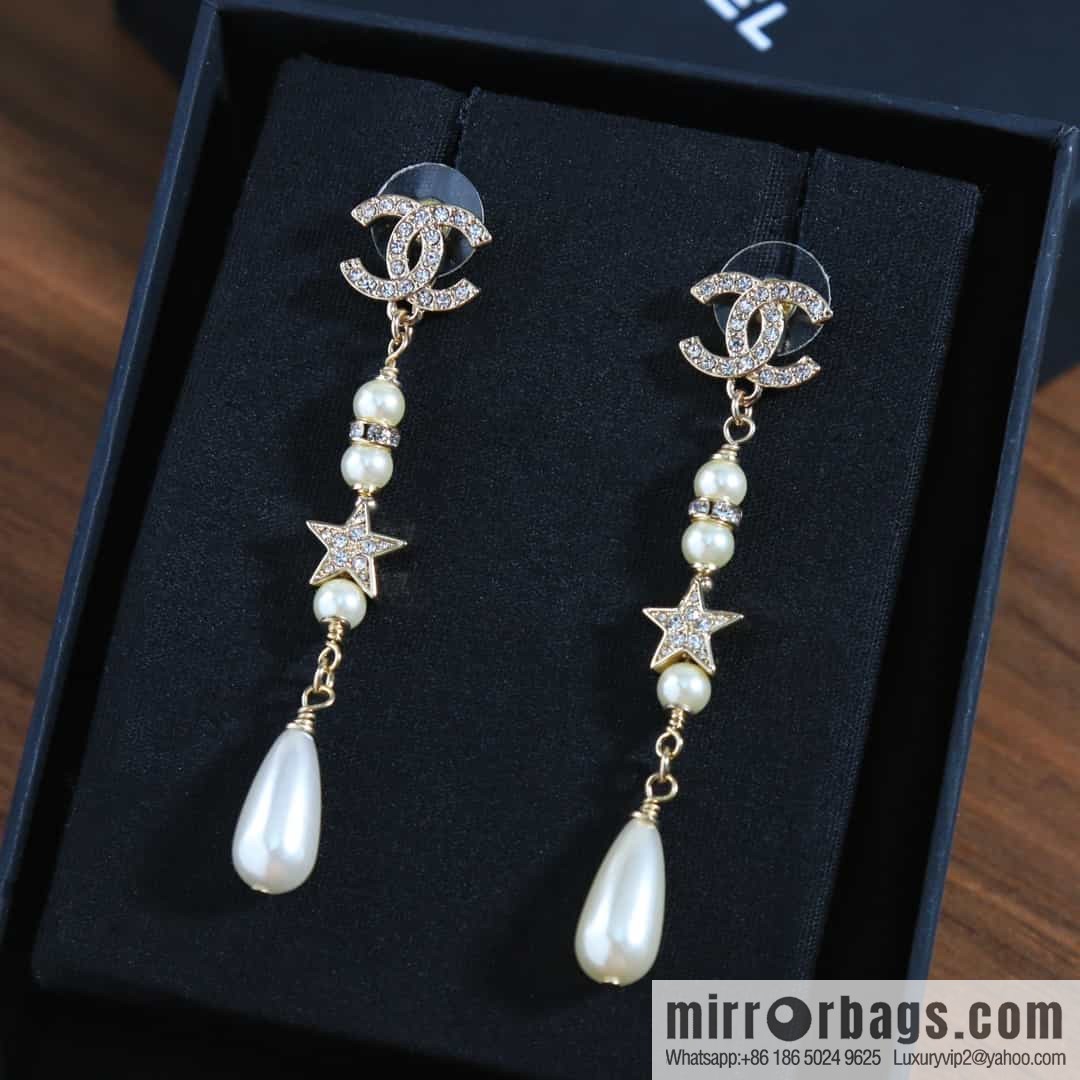 New ☑️ chanel c4 double c pearl star stud earrings