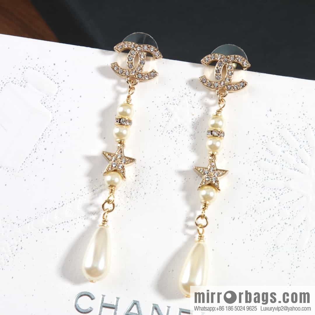 New ☑️ chanel c4 double c pearl star stud earrings