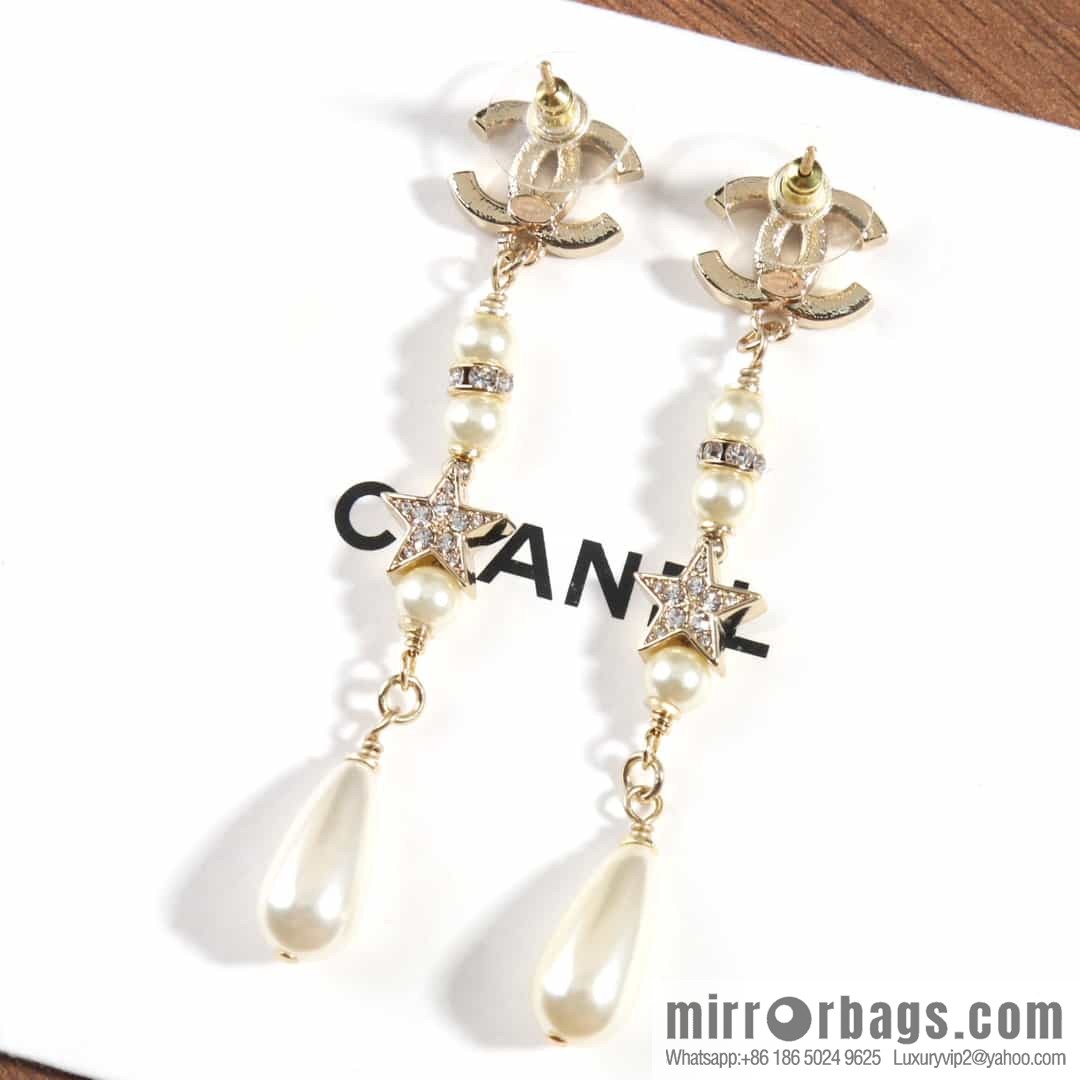 New ☑️ chanel c4 double c pearl star stud earrings