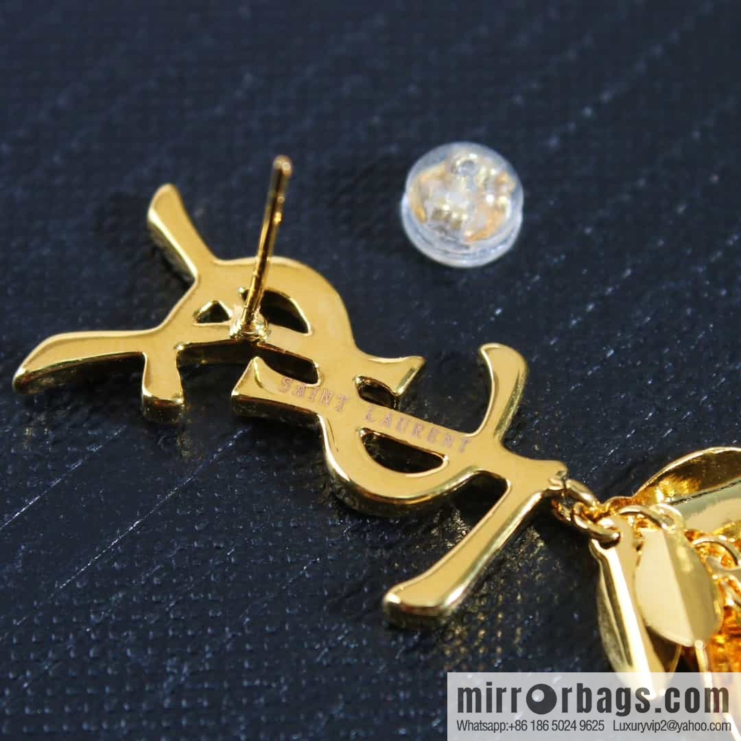Saint Laurent YSL gold fringed leaf stud earrings