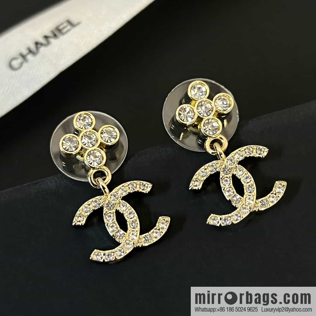 New ☑️ chanel c2 double c gold flower stud earrings