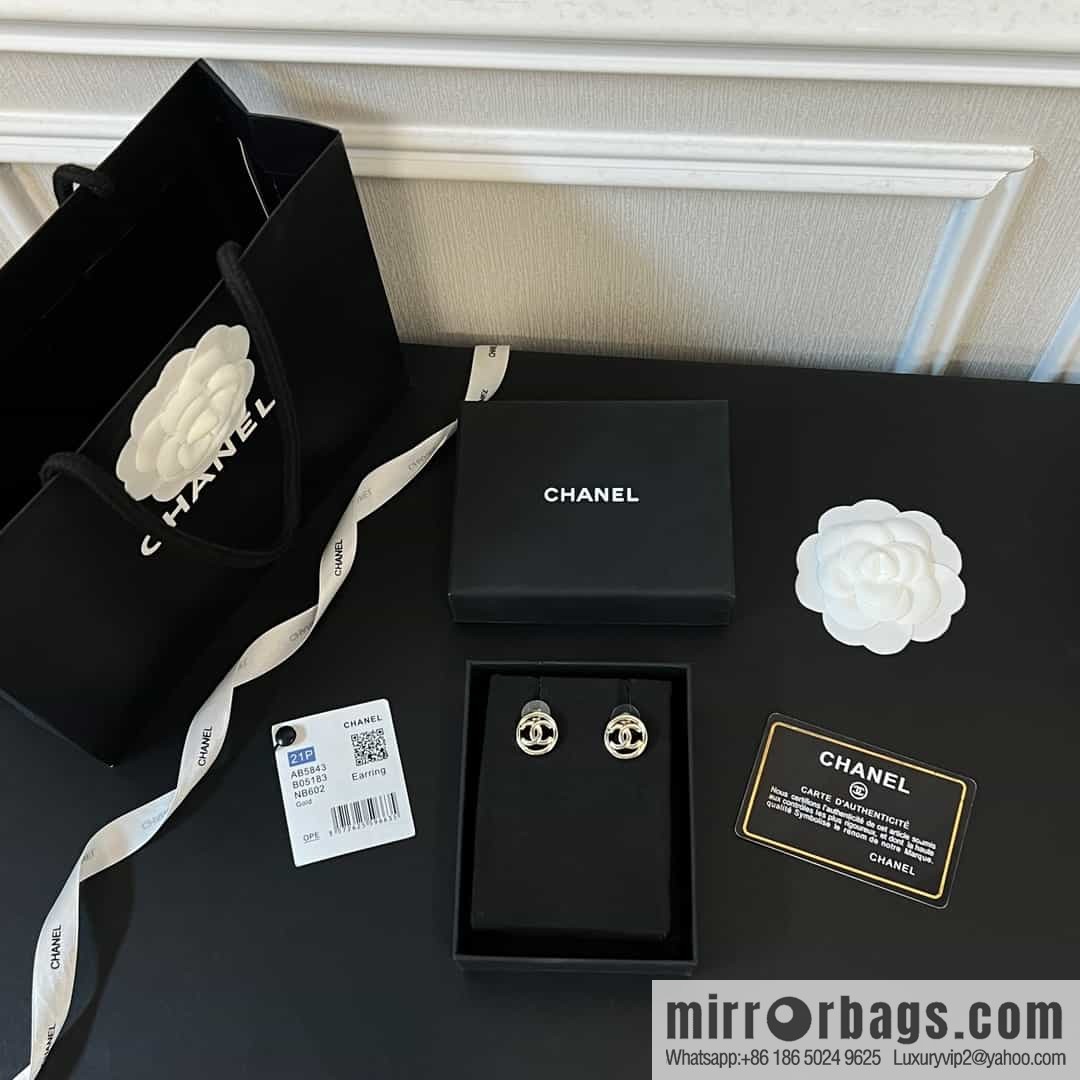 New ☑️ Chanel c1 double c gold round hollow stud earrings