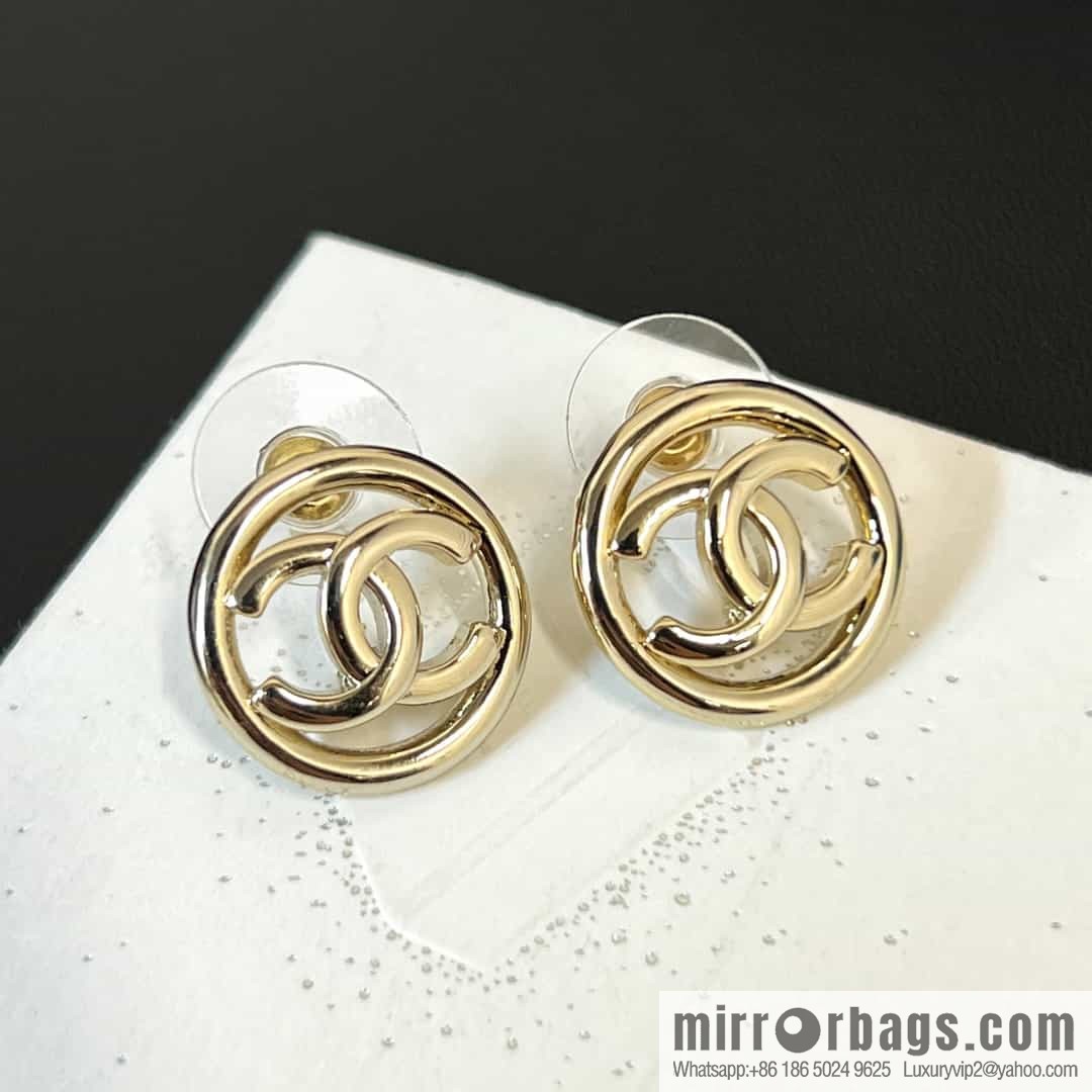 New ☑️ Chanel c1 double c gold round hollow stud earrings