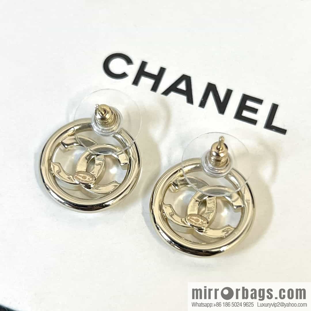 New ☑️ Chanel c1 double c gold round hollow stud earrings