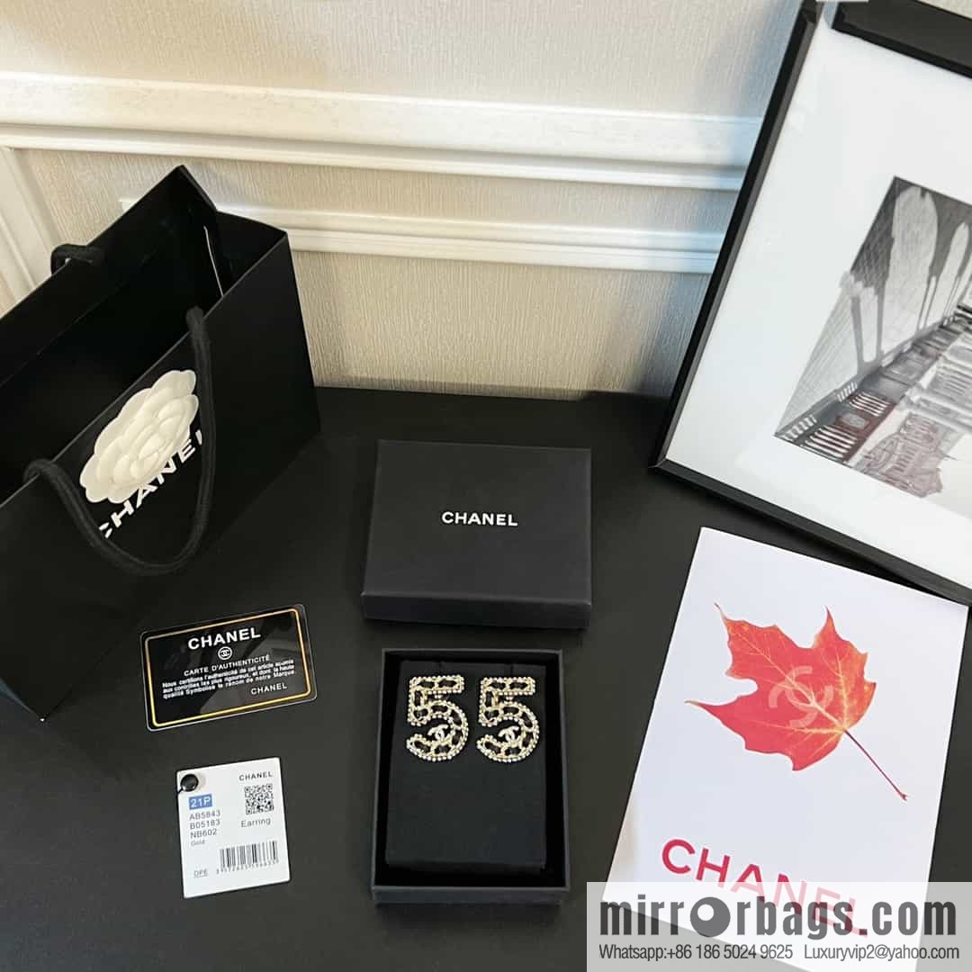 New ☑️ CHANEL CHANEL c1 double c black leather 5 word five stud earrings