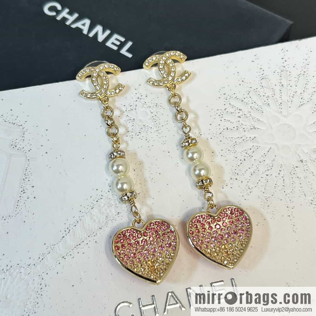 New ☑️ Chanel double c peach heart love stud earrings