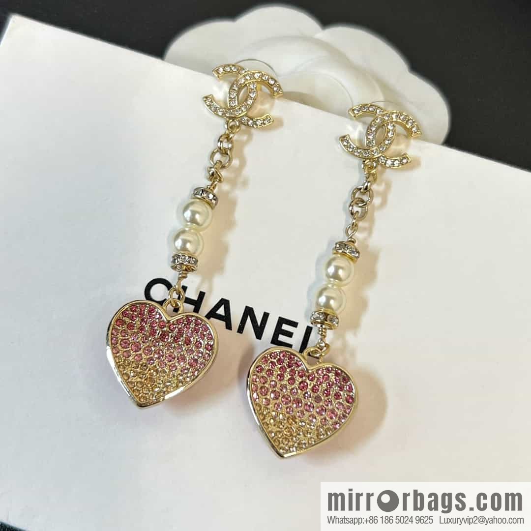 New ☑️ Chanel double c peach heart love stud earrings